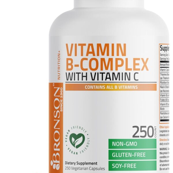 Bronson Vitamin B Complex with Vitamin C - Immune Health, Energy Support & Nervous System Support - Non-GMO, 250 Vegetarian Capsules