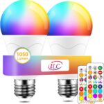 ILC LED Light Bulb 85W Equivalent, Color Changing Light Bulbs 2700K Warm White, Remote Control RGB 6 Modes, Timing, Sync, Dimmable E26 Screw Base (2 Pack)