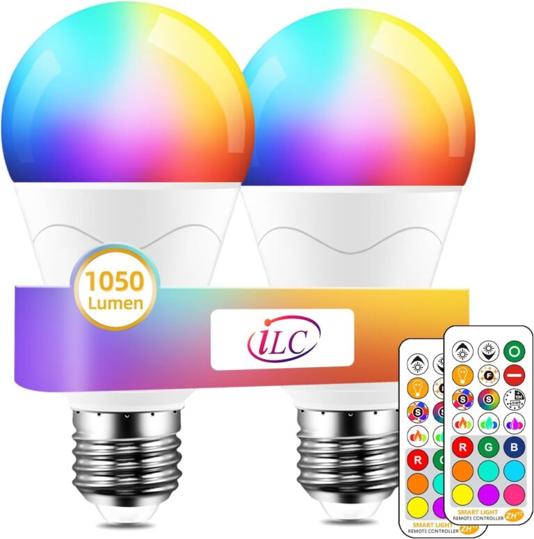 ILC LED Light Bulb 85W Equivalent, Color Changing Light Bulbs 2700K Warm White, Remote Control RGB 6 Modes, Timing, Sync, Dimmable E26 Screw Base (2 Pack)