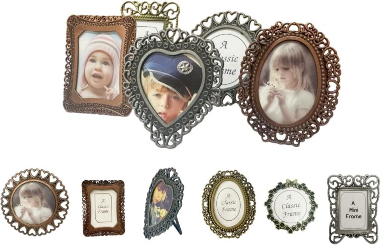 6 Pcs One-Inch Vintage Picture Frame,1"x1.5" Irregular Size Assorted Colors Tiny Metal DIY Photo Frames (Random Colors Random Shapes)