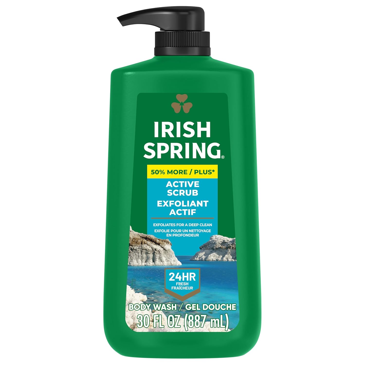 Irish Spring Active Scrub Exfoliating Body Wash for Men, 24-Hour Fresh, Biodegradable Ingredients, Paraben Free, Cool Fresh Scent, 30 fl oz Pump Bottle Irish Spring Active Scrub Exfoliating Body Wash for Men, 24-Hour Fresh, Biodegradable Ingredients, Paraben Free, Cool Fresh Scent, 30 fl oz Pump Bottle