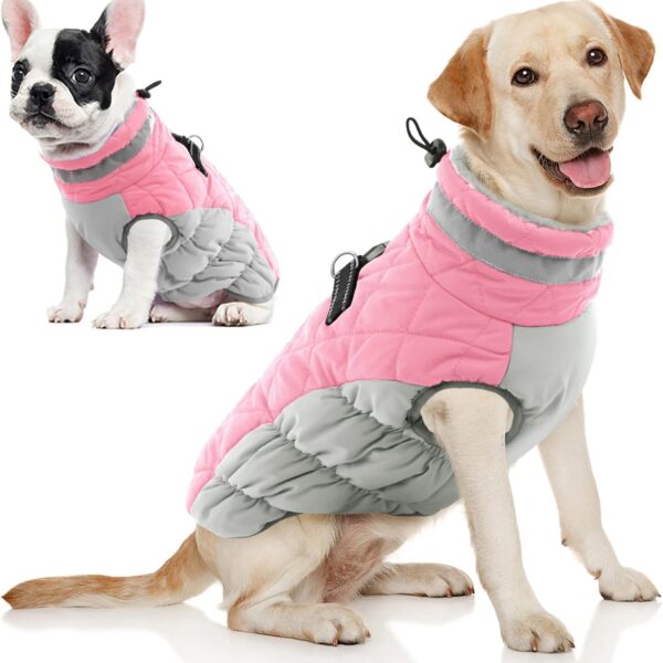 AOFITEE Dog Coat, Warm Dog Winter Coat for Small Dogs, Reflective Turtleneck Dogs Jacket with Harness Built in, Waterproof Windproof Pet Fleece Vest Snow Jacket for Cold Weather, Pink S