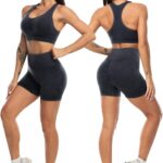 Workout Sets for Women 2 Piece - Seamless Yoga Outfits Shorts and Padded Sports Bra Gym Athletic Clothing Set