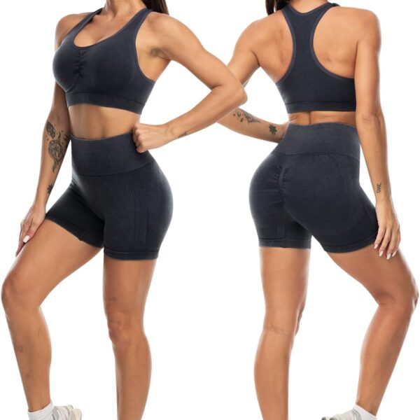 Workout Sets for Women 2 Piece - Seamless Yoga Outfits Shorts and Padded Sports Bra Gym Athletic Clothing Set
