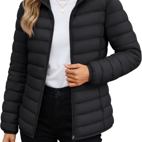 MAGCOMSEN Women's Puffer Jacket Lightweight Quilted Padded 4 Pockets Zip-up Stand-collar Winter Fleece Coat