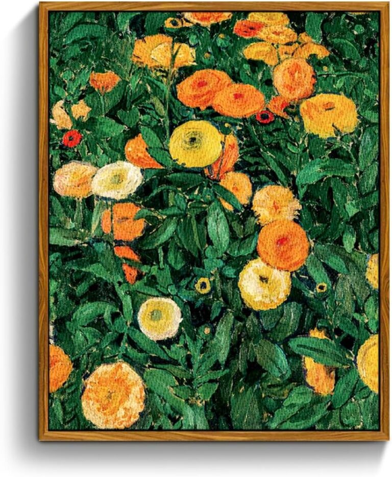 crmotu Vintage Framed Wall Art, Flower Market Aesthetic Art Prints, Botanical Floral Canvas Pictures, Daisy Nature Wall Decor Oil Paintings, Retro Bedroom Kitchen Office Desktop Small Artwork 8x10in