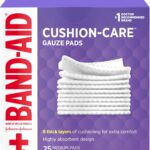 BAND-AID Brand Cushion Care Sterile Gauze Pads for Protection of Minor Cut, Scrapes & Burns, Non-Adhesive & Wound Care Dressing Pads, Medium Size, 3 inches x 3 inches, 25 ct