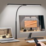 Motumen Led Desk Lamp for Home Office, Eye-Care Architect Light with Clamp, Smart Double Head Computer Monitor Table Clip Lamp, Adjustable Flexible Goose-Neck, 25 Lighting Models, Task Lamp, Black