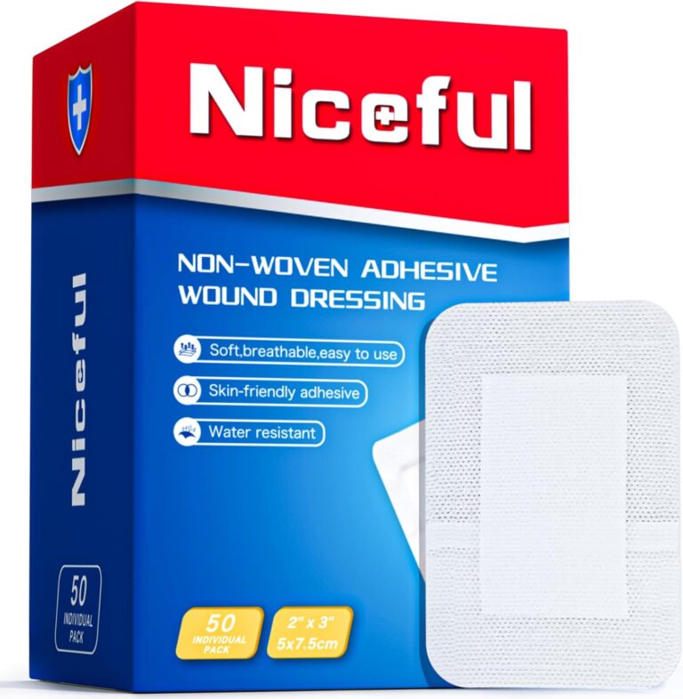 Niceful 50Pcs Adhesive Gauze Bandages 2"x3", Water-Resistant Wound Island Dressing, Sterile & Absorbent Medical Grade Dressing Pad First Aid Dressing Pads