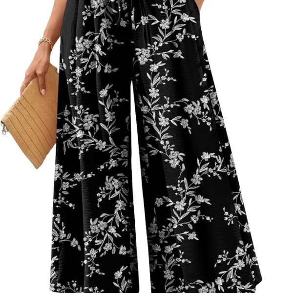 Bestbee Women's Wide Leg Palazzo Pants Dressy Casual Gaucho Pants Elastic Waist with Pockets