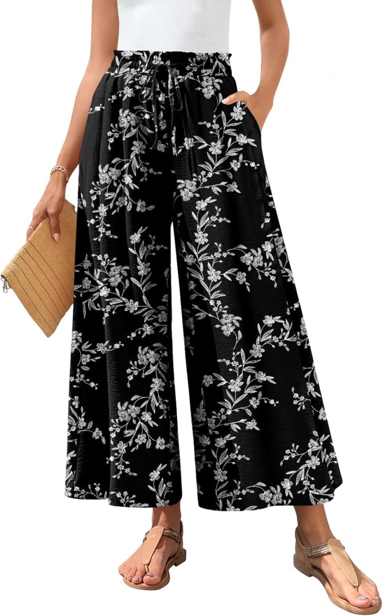 Bestbee Women's Wide Leg Palazzo Pants Dressy Casual Gaucho Pants Elastic Waist with Pockets