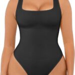 FeelinGirl Bodysuits for Women Seamless Square Neck Tummy Control Compression Thong Shapewear Bodysuit Tank Tops Bodysuit