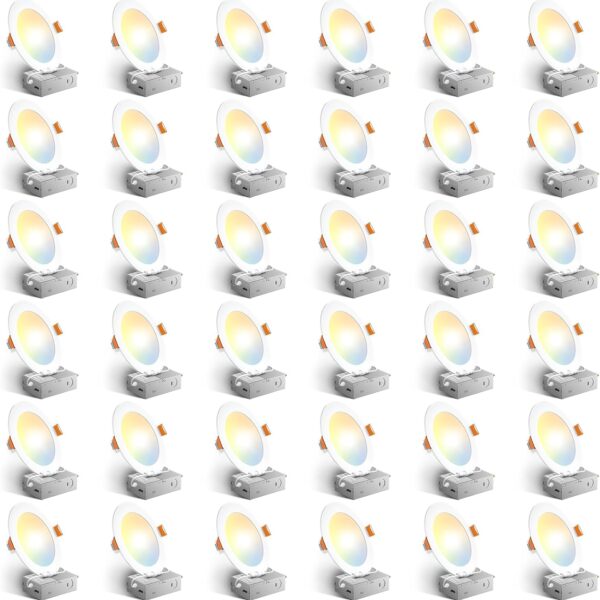 Amico 36 Pack 6 Inch 5CCT Ultra-Thin LED Recessed Ceiling Light with Junction Box, 2700K/3000K/3500K/4000K/5000K Selectable, 12W Eqv 110W, Dimmable Can-Killer Downlight, 1050LM Brightness - ETL&FCC