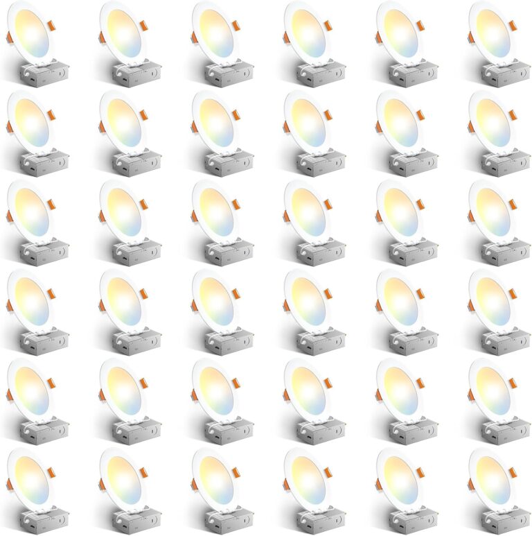 Amico 36 Pack 6 Inch 5CCT Ultra-Thin LED Recessed Ceiling Light with Junction Box, 2700K/3000K/3500K/4000K/5000K Selectable, 12W Eqv 110W, Dimmable Can-Killer Downlight, 1050LM Brightness - ETL&FCC