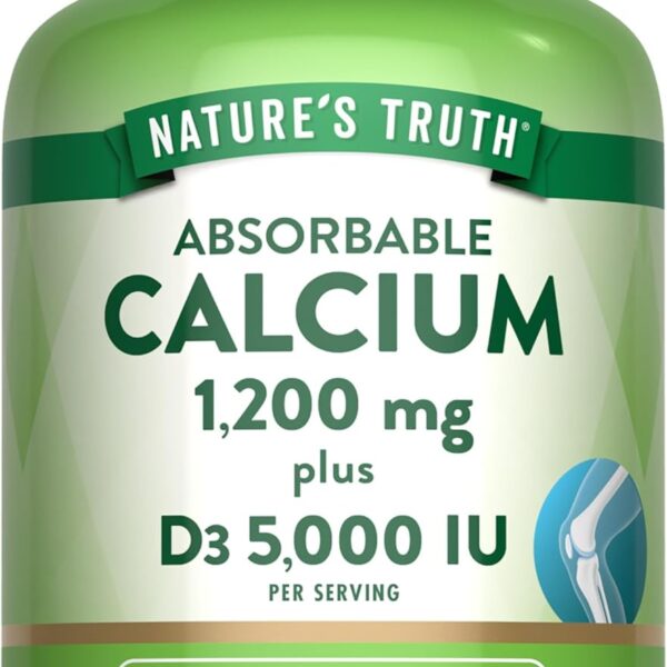Nature's Truth Calcium 1200mg with Vitamin D3 5000 IU | 60 Softgels | from Calcium Carbonate | Non-GMO & Gluten Free Supplement
