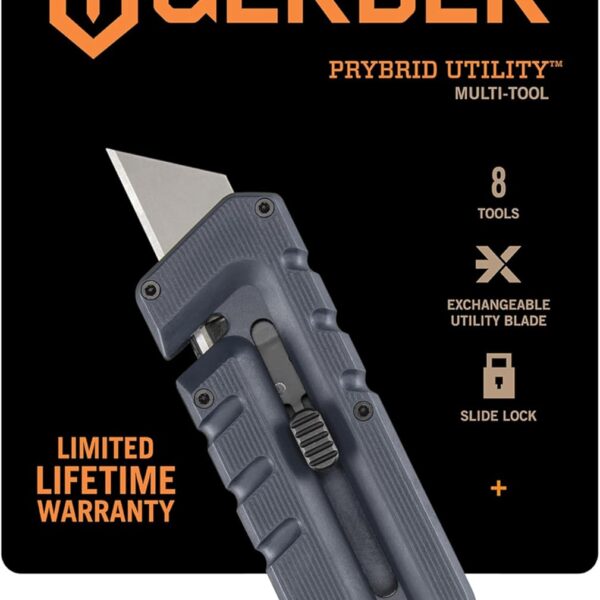 Gerber Gear Prybrid Utility Knife with Pocket Clip, Box Cutter Retractable Blade, Heavy Duty Utility Razor with Pry Bar, Bottle Opener, and Wire Stripper, Multi tool Pocket Knife, Blue with Clip