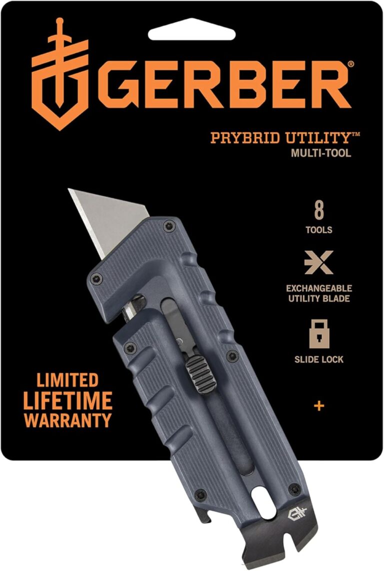Gerber Gear Prybrid Utility Knife with Pocket Clip, Box Cutter Retractable Blade, Heavy Duty Utility Razor with Pry Bar, Bottle Opener, and Wire Stripper, Multi tool Pocket Knife, Blue with Clip