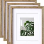Egofine 11x14 Picture Frames with Plexiglass, Display Pictures 5x7/8x10 with Mat or 11x14 Without Mat Set of 4 for Tabletop and Wall Mounting, Carbonized Brown