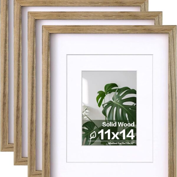 Egofine 11x14 Picture Frames with Plexiglass, Display Pictures 5x7/8x10 with Mat or 11x14 Without Mat Set of 4 for Tabletop and Wall Mounting, Carbonized Brown