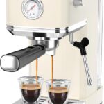 CHULUX Slim Espresso Machine with Milk Frother, 20 Bar Professional Italian Pump Espresso Coffee Machine for Home Cappuccino & Latte Maker, Stainless Steel, Creamy