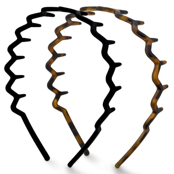 Kitsch Zig Zag Headbands for Women  Fashion Accessories for Slicked Back Styles - Comfortable Wavy Headbands | Comb Headband with Teeth | Ideal Gifts for Women - Black and Tortoise - 2 pcs