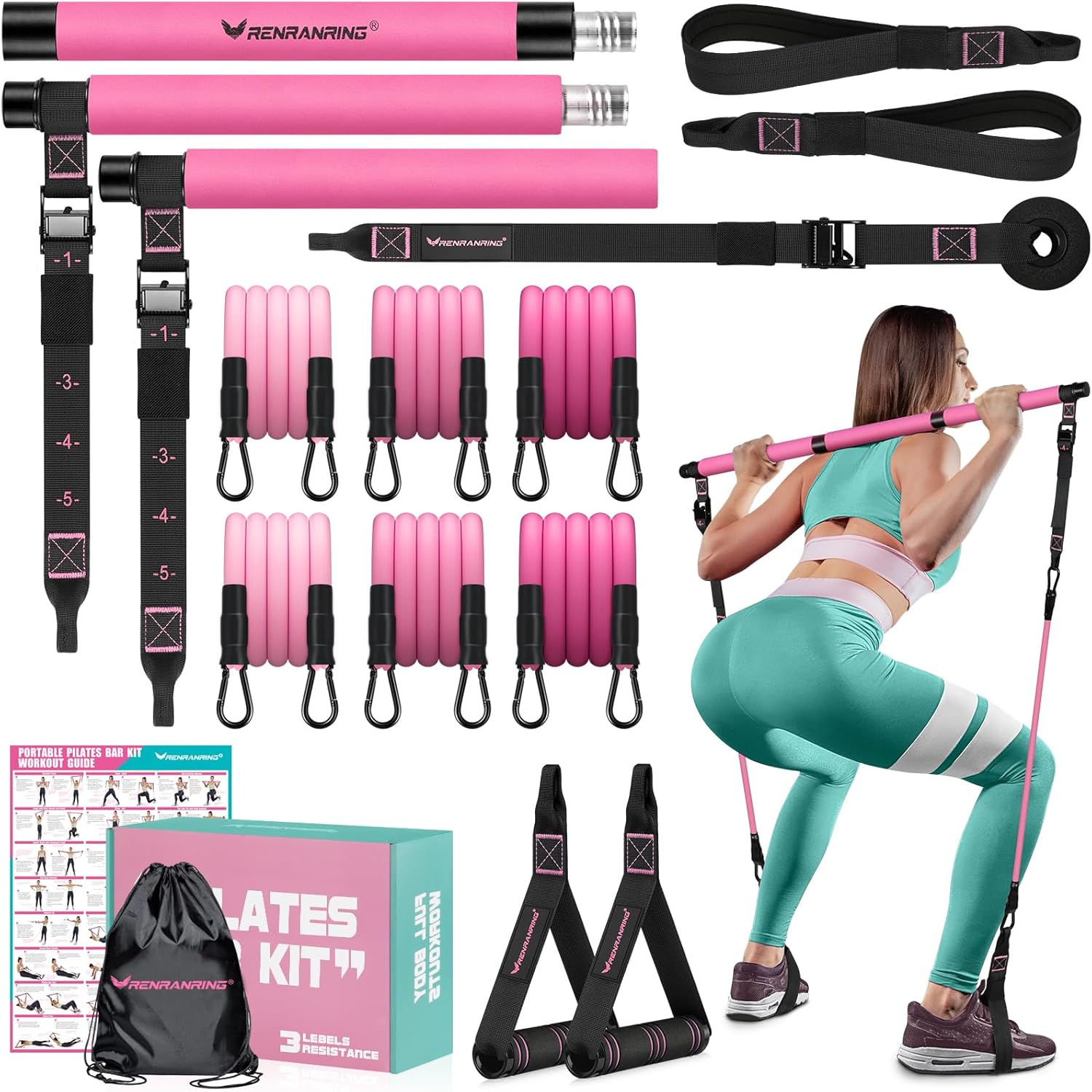 Pilates Bar Kit with Resistance Bands, Multifunctional Pilates Bar for Women & Men with Heavy-Duty Metal Adjustment Buckle, Pilates Home Equipment for Full BodyWorkouts Pilates Bar Kit with Resistance Bands, Multifunctional Pilates Bar for Women & Men with Heavy-Duty Metal Adjustment Buckle, Pilates Home Equipment for Full BodyWorkouts