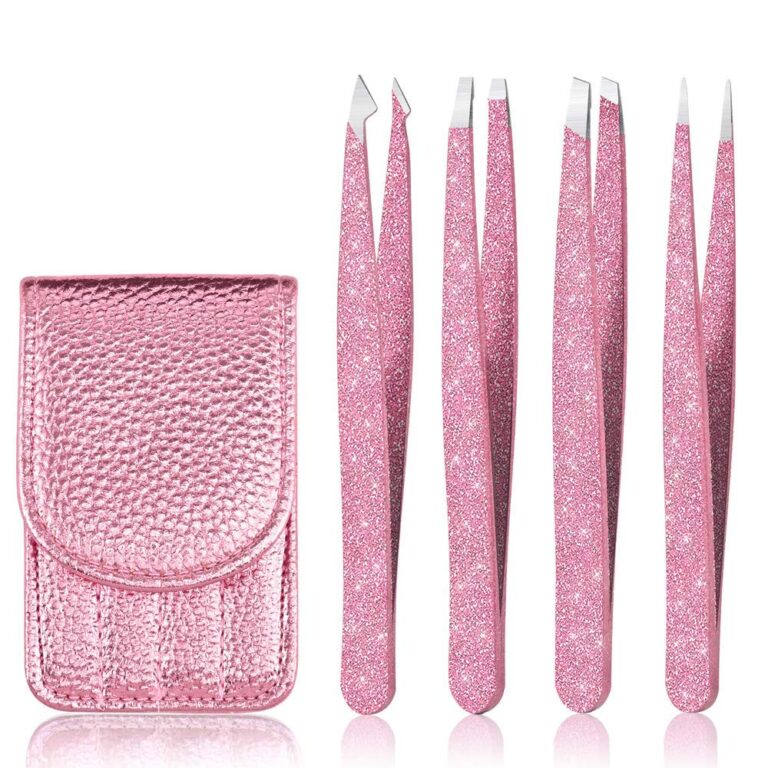 Eyebrow Tweezer Set, 4 Pcs Professional Stainless Steel Tweezers for Women, Precision Tweezer for Facial Hair, Splinter and Ingrown Hair RemovalRose Gold