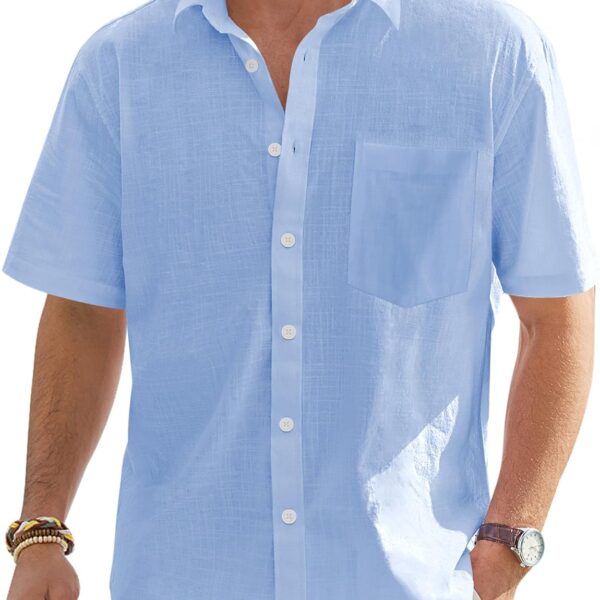 J.VER Men's Linen Short Sleeve Shirts Cotton Casual Lightweight Button Down Shirt Beach Vacation Summer Tops with Pocket