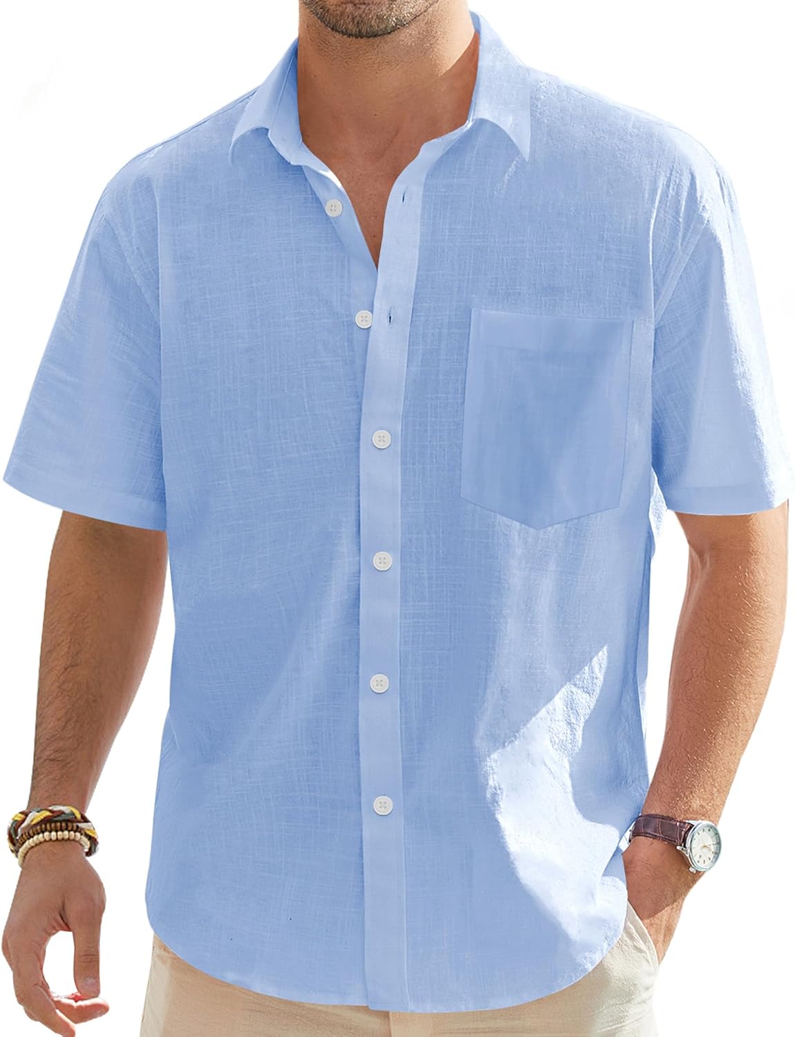 J.VER Men's Linen Short Sleeve Shirts Cotton Casual Lightweight Button Down Shirt Beach Vacation Summer Tops with Pocket J.VER Men's Linen Short Sleeve Shirts Cotton Casual Lightweight Button Down Shirt Beach Vacation Summer Tops with Pocket