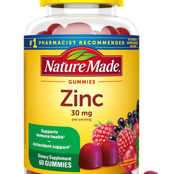 Nature Made Zinc Supplements 30 mg Per Serving, Dietary Supplement for Immune Health and Antioxidant Support, 60 Zinc Gummies, 30 Day Supply