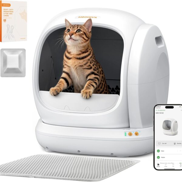 Meowant Self Cleaning Cat Litter Box, 75L Extra Large Open-Top Automatic Litter Box with Safety Protection, App Control, Odor-Free for Multiple Cats