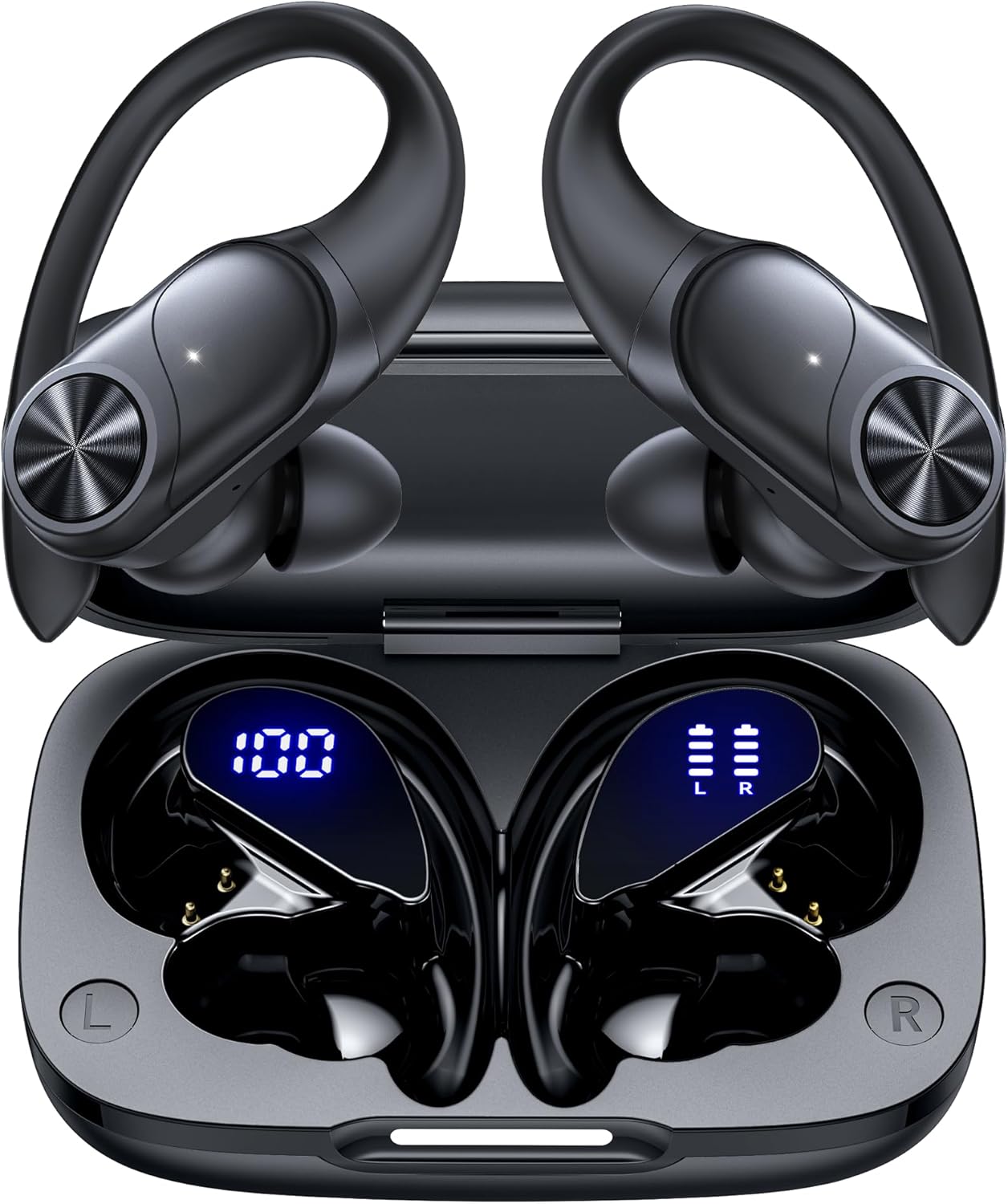 PocBuds Bluetooth Headphones Wireless Earbuds 80hrs Playtime Wireless Charging Case Digital Display Sports Ear Buds with Earhook Deep Bass IPX7 Waterproof Over-Ear Earphones for TV Phone Laptop Black PocBuds Bluetooth Headphones Wireless Earbuds 80hrs Playtime Wireless Charging Case Digital Display Sports Ear Buds with Earhook Deep Bass IPX7 Waterproof Over-Ear Earphones for TV Phone Laptop Black