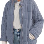 ETCYY Women's Causal Lightweight Quilted Jackets Long Sleeve Oversized Warm Winter Zip Up Coat with Pockets