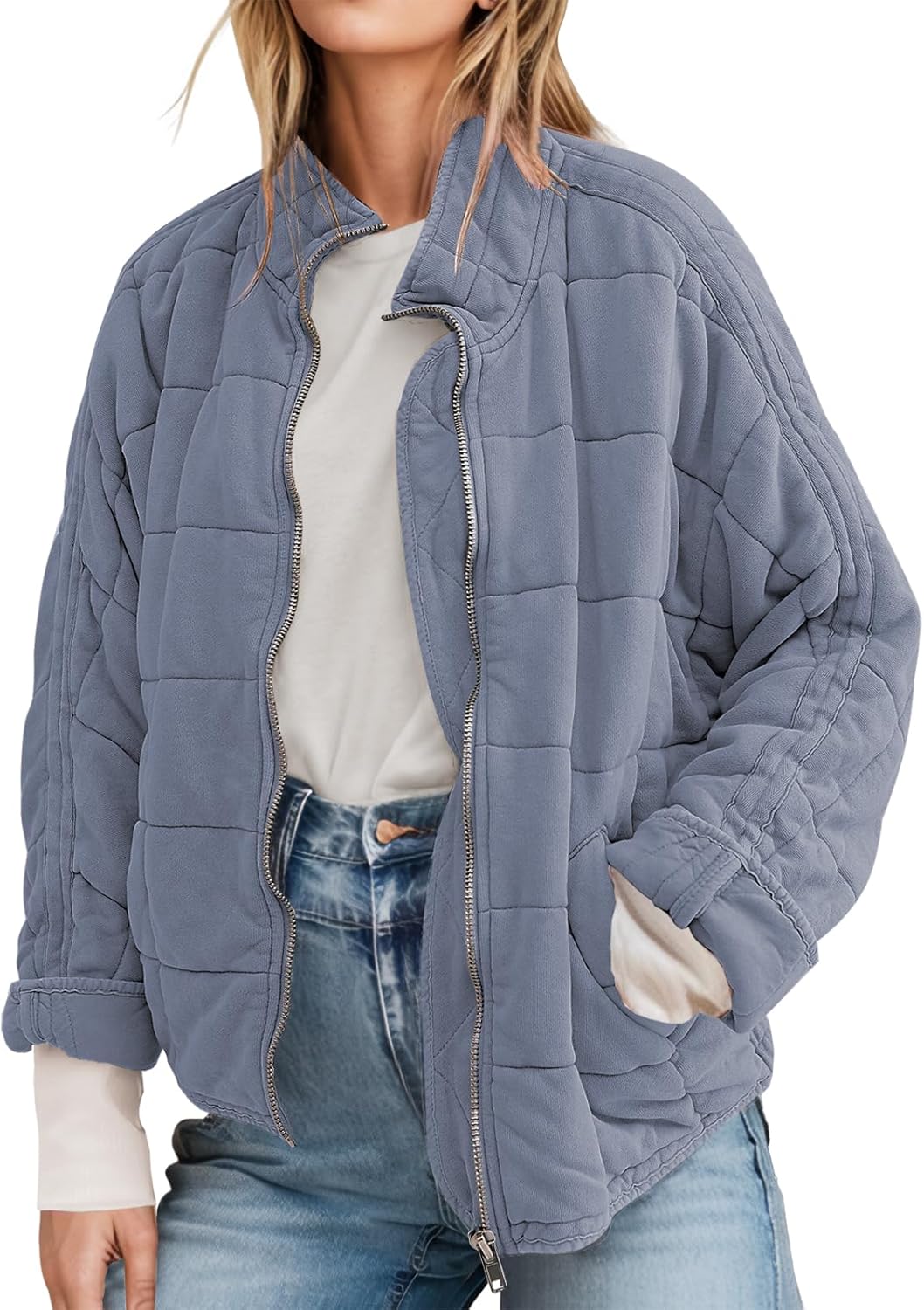 ETCYY Women's Causal Lightweight Quilted Jackets Long Sleeve Oversized Warm Winter Zip Up Coat with Pockets ETCYY Women's Causal Lightweight Quilted Jackets Long Sleeve Oversized Warm Winter Zip Up Coat with Pockets