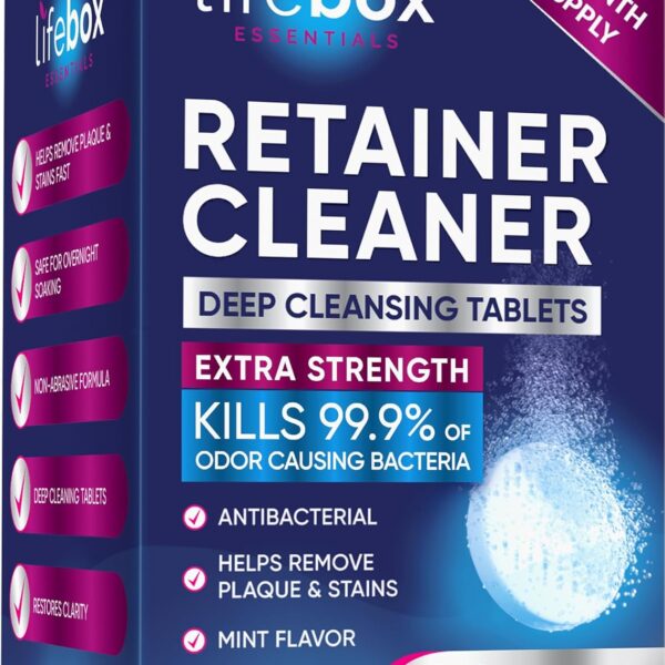 Retainer Cleaner Tablets - 120 Denture Cleaning Tablets & Aligner Cleaner - Removes Odors & Stains  For Aligners, Retainers, Dentures, Night Guards - Mint Flavor