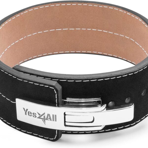 Yes4All 100% Leather Premium Weightlifting Belt/Genuine Leather/ 2in1 Dip Belt With Chain/Self-locking Belt, Robust Alloy Steel Buckle 10mm Thick For Heavy Lifting, Squats, Deadlifts, and More