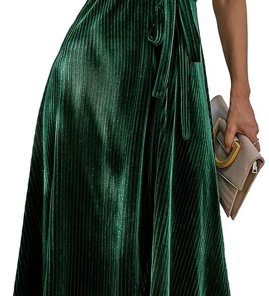 BerryGo Women's Velvet V Neck Wrap Semi Formal Dress Cocktail Party Maxi Dress for Wedding Guest