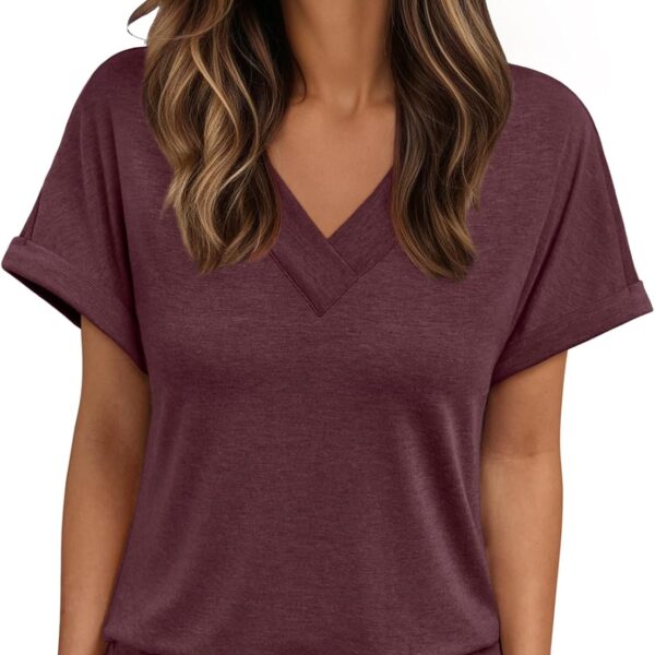 AUTOMET Womens Tops Short Sleeve T Shirt Summer V Neck Casual Top 2026 Spring Cute Basic Trendy Outfits Fashion