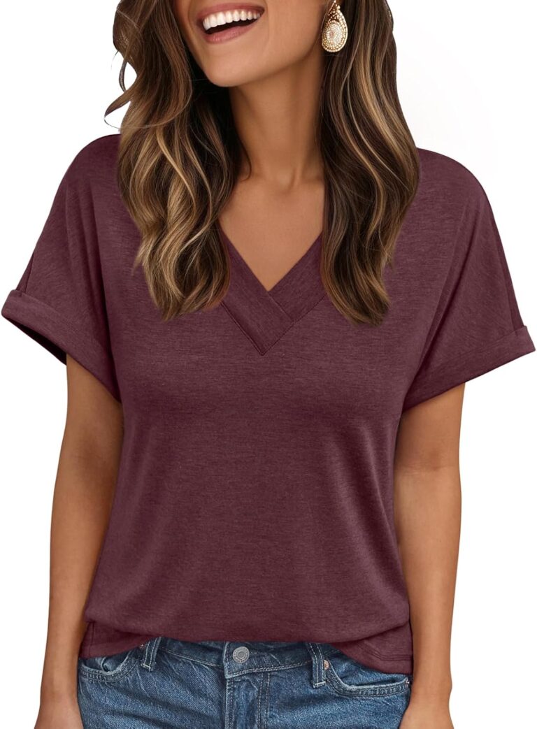 AUTOMET Womens Tops Short Sleeve T Shirt Summer V Neck Casual Top 2026 Spring Cute Basic Trendy Outfits Fashion