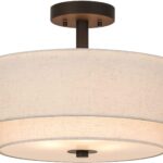XiNBEi Lighting Drum Semi Flush Light, 3 Light Semi Flush Mount Ceiling Light Fixture with Fabric Shade Modern Close to Ceiling Light for Bedroom & Living Room Dark Bronze Finish XB-SF1289-DB
