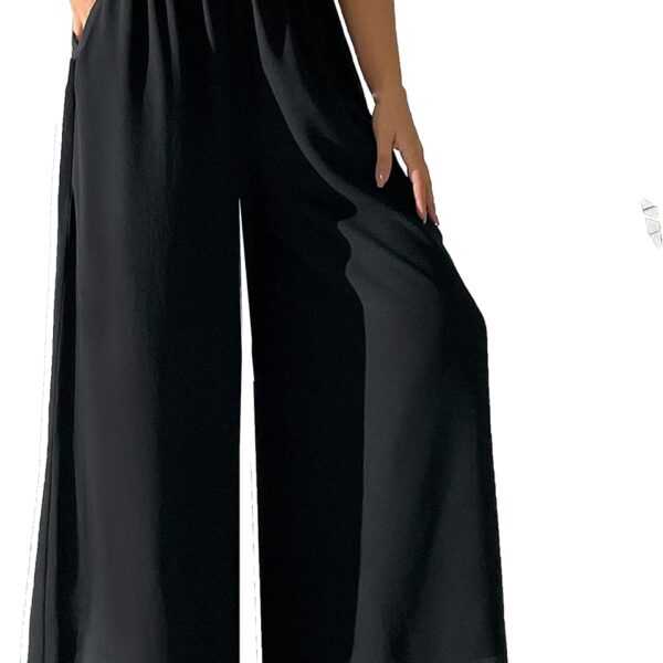 heipeiwa Women's Chiffon Dress Beach Wide Leg Palazzo Pants Elastic Waist Trouser