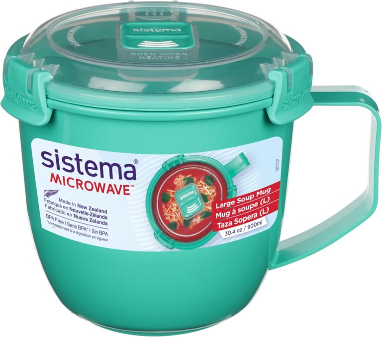Sistema Microwaveable 900mL Soup Mug, Large Microwave Food Container with Steam-Release Vent, Dishwasher & Freezer-Safe, BPA-Free, Color May Vary