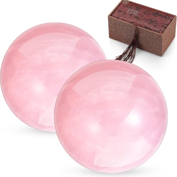 2 Pcs 1.4" Chinese Health Exercise Stress Baoding Balls Rose Quartz Pink Massage Balls Small Meditation Balls with 1 Box Packed for Hand Therapy Hand Exercise Ball