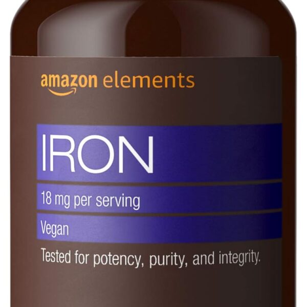 Amazon Elements Iron 18mg Capsules, Supports Red Blood Cell Production, Vegan, 195 Count, 6 month supply (Packaging may vary)