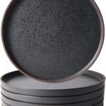 LERATIO Dinner Plates,Ceramic Dinner Plates Set of 6,10.75 inch Large ceramic plates,Modern Shape Dinnerware Dishes Set for Kitchen, Microwave & Dishwasher & Oven Safe-Coffee Rim