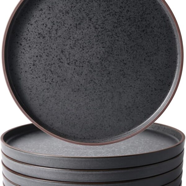 LERATIO Dinner Plates,Ceramic Dinner Plates Set of 6,10.75 inch Large ceramic plates,Modern Shape Dinnerware Dishes Set for Kitchen, Microwave & Dishwasher & Oven Safe-Coffee Rim