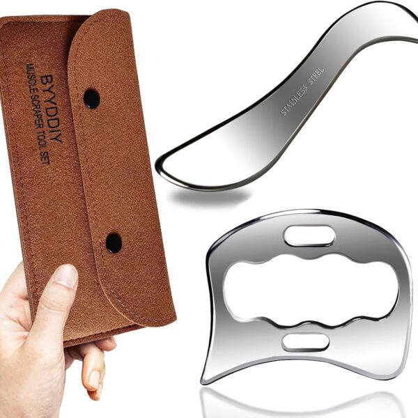 BYYDDIY 2 in 1 Stainless Steel Muscle Scraper Tools Set Gua Sha Massage Scraper Scraping Tool