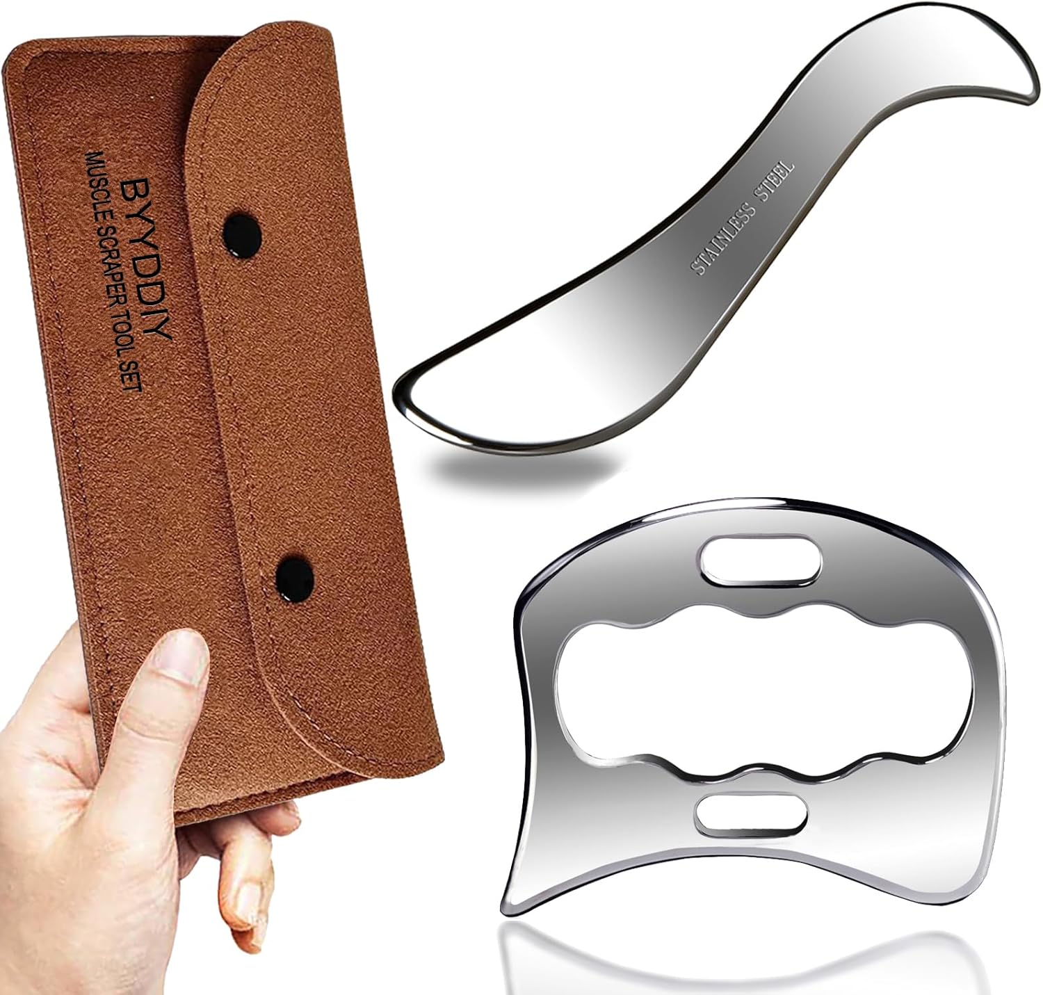 BYYDDIY 2 in 1 Stainless Steel Muscle Scraper Tools Set Gua Sha Massage Scraper Scraping Tool BYYDDIY 2 in 1 Stainless Steel Muscle Scraper Tools Set Gua Sha Massage Scraper Scraping Tool
