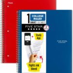 Five Star Spiral Notebook + Study App, 2 Pack, 1 Subject, College Ruled Paper, 100 Sheets, 8-1/2" x 11", Pacific Blue, Fire Red (38452)