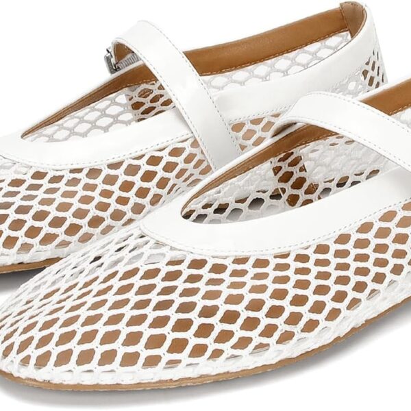 DOEYG Mesh Ballet Flats for Women Buckle Strap Comfy Casual Office Fishnet Ballerina Flat Shoes